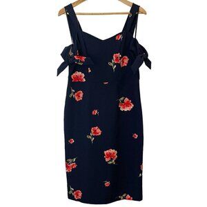 Ashley Graham Beyond Sheath Dress 10 Blue Floral Cold Shoulder Formal Cocktail
